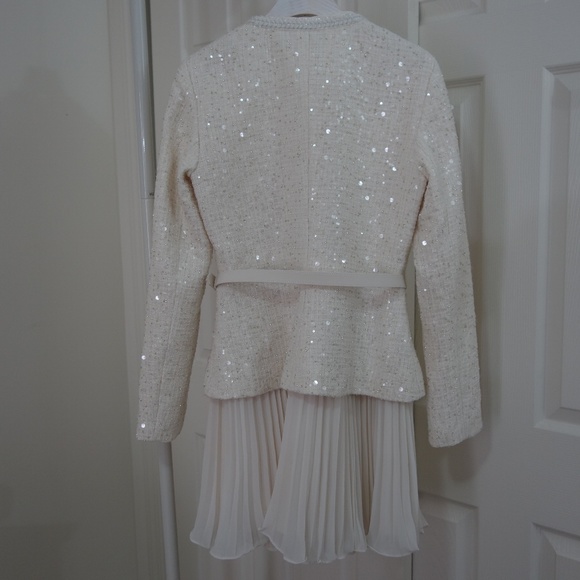 Self-Portrait CREAM SEQUIN BOUCLE TAILORED MINI DRESS - Picture 4 of 10